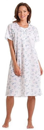 Chemise de nuit femme courte florale sans manche en polycoton par Lady Olga, tailles 10 à 32 - blanc - Medium