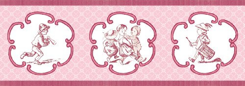 3er Set GMM Babyzimmer Bordüre, Tapetenborte - verspielte Kinder Tapeten Borte in rosa, 3x5m, ideal zum Einzug, Umzug, Renovierung um Zimmer, Küche, Gänge, WC aufzupeppen