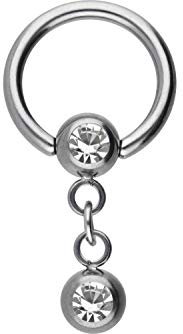 PIERCINGLINE Titan Klemmkugelring ZWEI KRISTALLE BCR Piercing Ring Ohr Helix Tragus