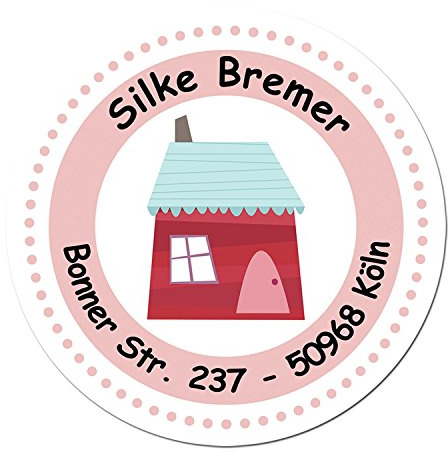 Papierdrachen 24 individuelle Aufkleber für Kinder - Motiv rotes Haus - personalisierte Sticker - Adresse Schule Einschulung
