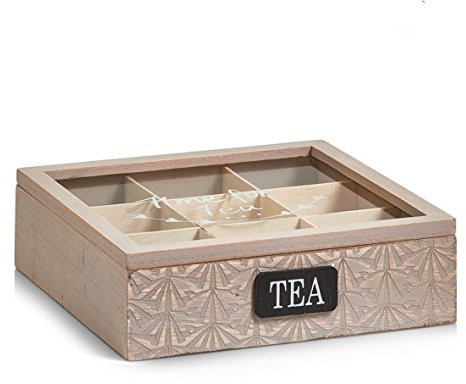 Zeller 15115 Caja para Bolsitas de Té, Madera, Marrón, 24x24x7 cm