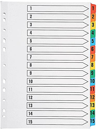 Q-Connect - Separadores para archivador con hoja de índice (A4, multiperforada, numerados del 1 al 15), multicolor