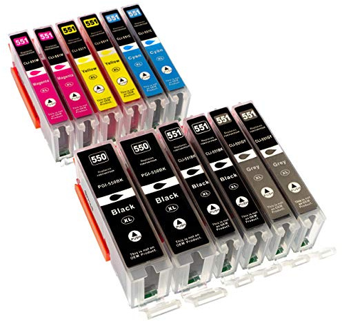 ESMOnline 12 komp. XL Druckerpatronen als Ersatz für Canon PGI 550 CLI 551 Pixma MG5450 MG5550 MG5650 MG5655 MG6350 MG6450 MG6650 MG7100 MG7150 MG7550 MX725 MX925 iP7200 iP7250 iP8750 iX6850