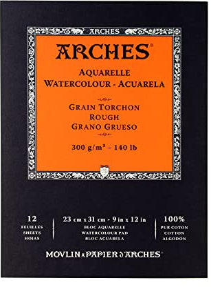 Arches 1795102 Aquarellpapier im Block (23 x 31 cm, Kopfgeleimt, 300g/m² Feinkorn) 12 Blatt naturweiß