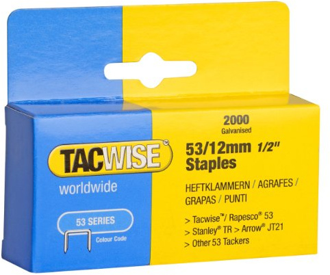 Tacwise 0337 Typ 53/12 mm Verzinkte Heftklammern, 2000 Stück