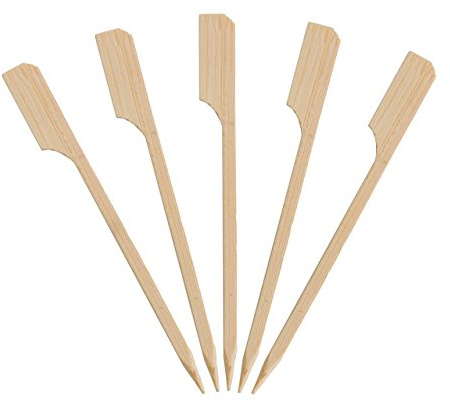 1000 Count | KingSeal Natural Green Bamboo Wood Paddle Picks, Skewers for Appetizers and Cocktails, 3.5 Inches, Bulk Pack - 10 Packs of 100