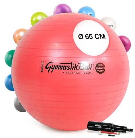 PEZZI Gymnastikball Maxafe Sitzball mit Pumpe | Sitzball mit Burst-Proof-System, belastbar bis 400 kg, für Therapie, Sport und Büro