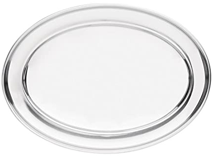 Olympia Stainless Steel Oval Serving Tray 400 mm, Silver, Size: 400(W) x 270(D)mm | 15 3/4 x 10 3/4 inch, Polished Stainless Steel Tray, Stackable, Dishwasher Safe, K365 | Stackable design saves valuable storage space; polished finish and spacious 270mm depth elevate food presentation.