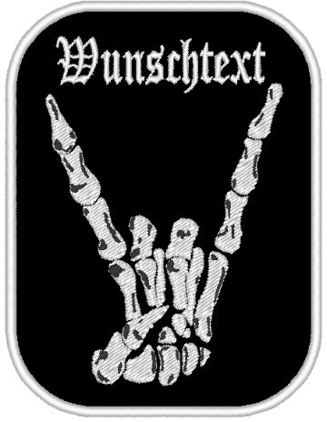 Aufnäher Patch Pommesgabel mit Wunschtext 10cm
