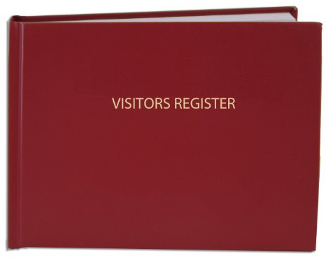 BookFactory Visitor Log Book/Visitors Register Sign-in Logbook - 120 Pages, 8 7/8'' x 7'' - Red Cover, Section Sewn Hardbound (Made in USA)