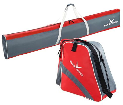 Black Crevice Skitasche-Set I Kombi-Set aus Skisack & Skischuhtasche I robuste Skitaschen aus 600D/PVC I Ski-Set mit Schultergurt I Skibag: 190x13x30cm I Skischuhe-Tasche: 45x39x25cm