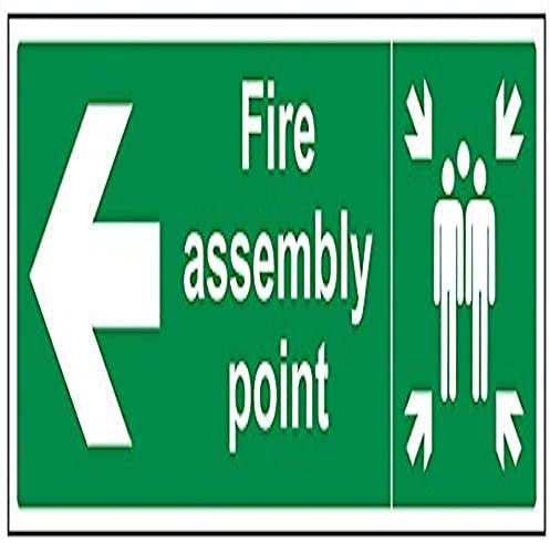 V Safety 17021BJ-S Fire Assembly Point Arrow Left Sign - Landscape - 450mm x 150mm - Self Adhesive Vinyl, Green