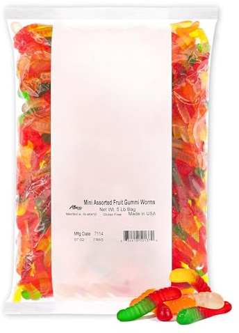 Albanese Candy, Mini Assorted Fruit Gummi Worms, 5-pound Bag
