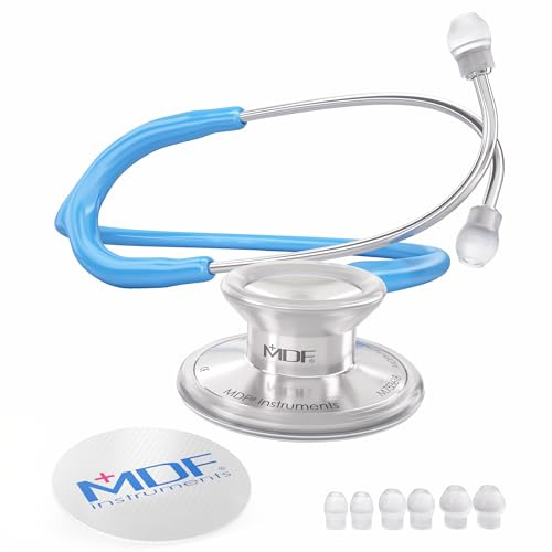 MDF Acoustica, Stéthoscope à double pavillon - Léger - Pour médecins, infirmières, étudiants, soins à domicile - Tubulure bleu vif, Lyre-pavillon rouge - MDF747XP14
