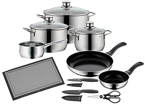 WMF Diadem Plus Topfset Induktion 10-teilig, Kochtopf Set mit Glasdeckel, Cromargan Edelstahl poliert, Induktions Töpfe Set unbeschichtet