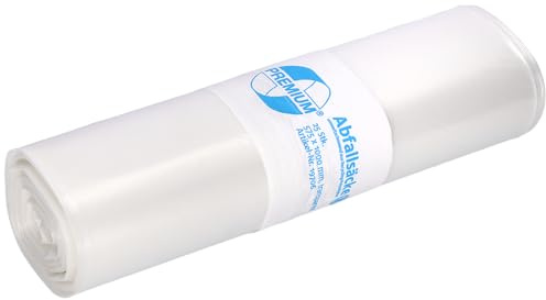 Müllsäcke DEISS PREMIUM transparent, 60 my, 70 L | Maße 575 × 1000 mm; 60 my; Abfallsäcke aus LDPE, Für Haushaltsabfall, Restmüll, oder Einsatz in der Gebäudereinigung