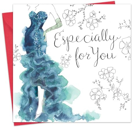 wizler Geburtstagskarte für Sie mit Swarovski-Kristall-Finish und einzigartigem Aquarell-Effekt – Especially for You – Ballkleid – Geburtstagskarte für Damen