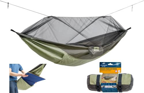 AMAZONAS - Ultra-Light Hängematte Moskito-Traveller Thermo | Ultraleichte Hängematte mit Moskitonetz. Hängematten inkl. Fach für eine Isomatte | Belastbar bis 200 kg; Maße 2,75m x 1,40m