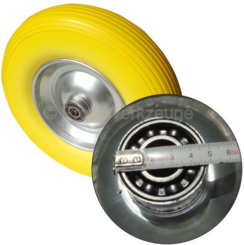 PU Schubkarrenrad Balon 4.80/4.00-8 inkl. für Achse Ø20 mit EXTRA starkem Kugel-Lager Felge Stahl Rad Gelb