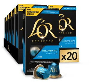 L'OR Espresso Cápsulas de Café Espresso Decaffeinato | Intensidad 6 | 200 Cápsulas Compatibles Nespresso (R) | Intensidad 6, Descafeinado, Compatible con máquinas Nespresso