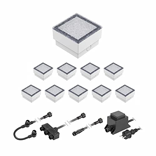 ledscom.de LED Pflaster-Stein Gorgon Boden-Einbauleuchte für außen, 10x10cm, 12V, warm-weiß 10er Set