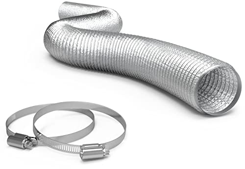 TerraBloom 4 Inch Aluminum Flex Duct - 25 FT Long, Flexible Ducting with 2 Clamps, 3 Layer HVAC Ventilation Air Hose - Great for Dryer, Grow Tent, Green Houses, Household HVAC Venting