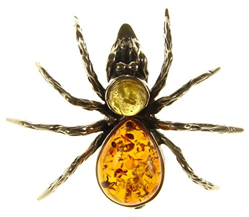 BALTIC AMBER AND STERLING SILVER 925 DESIGNER MULTI-COLOURED SPIDER BROOCH PIN JEWELLERY JEWELRY