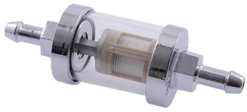 Benzinfilter Luxus Chrom Glas 1/4, Filter für Benzin aus Glas und Chrom | Luxus-Ausführung aus Glas und Chrom; 1/4 Angabe zur klaren Produkterkennung, Benzinfilter zur Filterung im Fahrzeugbereich.