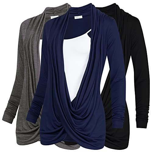 Free to Live 3 Pack Long Sleeve Nursing Tops Breastfeeding Shirts Cardigan Sweaters for Women (Small, Black, Charcoal, Navy)