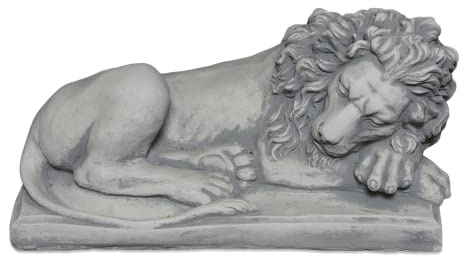 gartendekoparadies.de Liegender Löwe mit Kopf nach Rechts, Steinfigur, Grau, Frostsicher aus Steinguss für Außenbereich, H. 20 cm, 18 kg