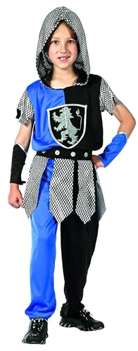DEGUISE TOI - Déguisement Chevalier Bleu et noir Garçon - Tunique à capuche - Pantalon - Ceinture - 2 manchons - L 10-12 ans (130-140 cm) - Bleu - Déguisements enfants - 100% Polyester - Lavage à