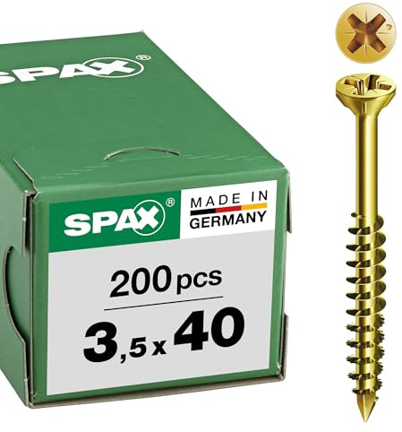 SPAX Glasleistenschraube, 3,5 x 40 mm, 200 Stück, Kreuzschlitz Z2, Senkkopf mit Fräsrippen, Teilgewinde, CUT-Spitze, YELLOX A2L, 35703503301022