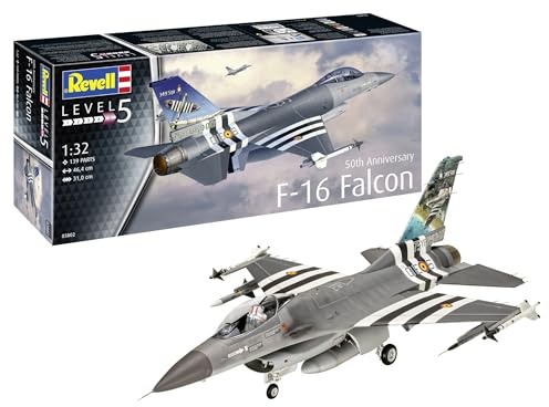 Revell F-16 Falcon 50th Anniversary | Plastikmodellbausatz Flugzeug Maßstab 1:32 | 150 Teile, Level 5, detailliertes Cockpit & Schleudersitz | ab 13 Jahren für Sammler