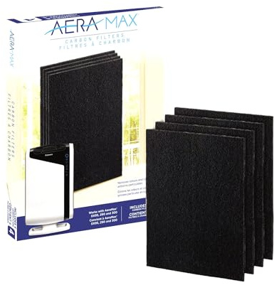Fellowes Carbon Filters for AeraMax Air Purifiers - 4 Pack (9324201),Black, 16.1 x 12.4 x 0.2