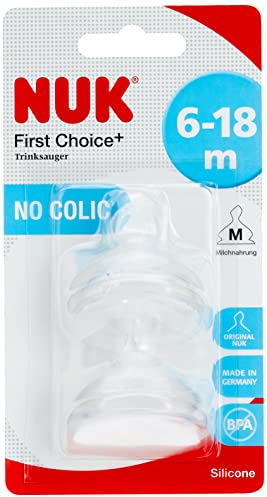 NUK First Choice+ Anti-Colic-Trinksauger Silikon | kiefergerechte NUK Form | Größe 2 (6-18 Monate) M für Milch | 2 Stück