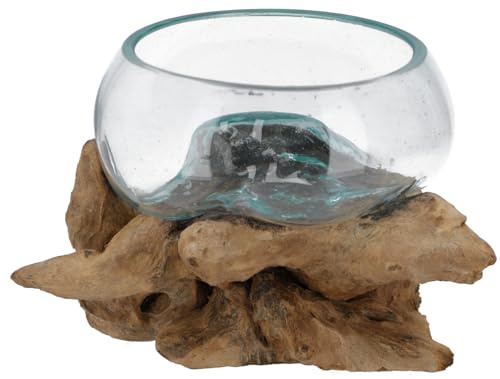 Wurzelholz Vase, Schale, Deko-Objekt aus Recyclingglas, Ø Glas 20 cm M9 | Individuelles Design, vielseitig einsetzbar, stimmungsvolle Lichtquelle, einzigartiges Einzelstück