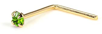 jewellerybox 9 Karat Gelbgold L-Form gebogener Nasenstecker mit 1,5mm rundem CZ Kristall