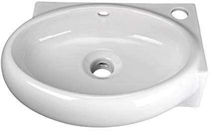 Renovators Supply Manufacturing Carlingwood Corner Wall Mounted Bathroom Sink 17 in. White Ceramic Oval Wall Hung Floating Vessel Sink with Overflow and Single Faucet Hole