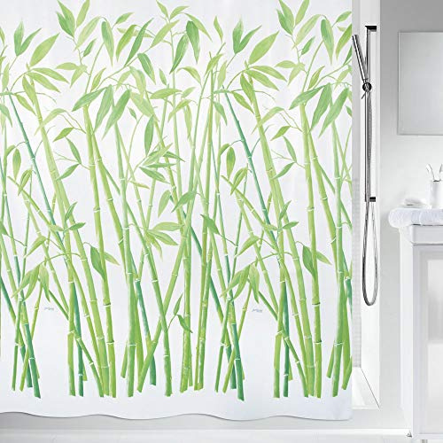 Spirella Anti-Schimmel Duschvorhang - Anti-Bakteriell, waschbar, wasserdicht, Polyester, „Bambus“ 180x180cm Grün Weiß