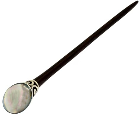 ISLAND PIERCINGS Haarnadel, Handarbeit aus Holz mit Perlmutt und Edelstahl, HN203, 17 cm, 1 Stück
