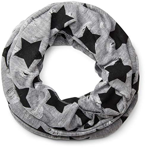 styleBREAKER Unisex Loop Schal Sterne Punkte Destroyed 80x55cm | Wendeschal. Risse und Löcher im Oberstoff. 2-3 mal wickelbar. Rundschal. weiche Haptik. modischer Print.