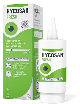 Hycosan Fresh - Eye Drops with Hyaluronic Acid for Soothing Relief of Mild Dry Eyes, Irritation, or Redness from Screen Use - Preservative Free - 225 Measured Doses