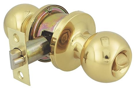 Amig - Set di Pomelli a Sfera con Serratura | Ingresso Sicuro con Chiave e Serratura Interna | Ottone Lucidato per Porte in Legno | Design Elegante e Robusto, Ottone Lucido, Standard