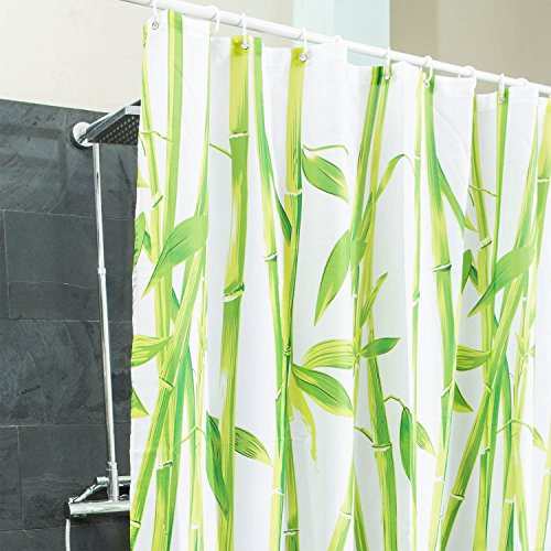 GOODS+GADGETS Duschvorhang Badewannen-Vorhang; Wasserdichter, Waschbarer Anti-Schimmel Badvorhang aus 100% Polyester für Badewanne & Duschwanne; Asiatischer Feng Shui Bambus Stil (Bambus)