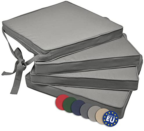 Beautissu Loft SK Stuhlkissen 45x40 cm Grau - 4er Set Stuhlpolster mit Bändern Sitzkissen für Stühle, Sitzpolster Set rutschfest mit Befestigungsbändern Sitzauflage Polsterauflage
