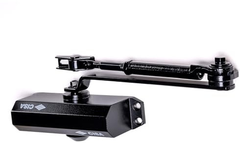 CISA Serie 604 - Chiudiporta a Cremagliera con Arresto 16046103044 - Chiudiporta con Velocità di chiusura Regolabile - Finitura Nero - Per Porte Max 85 kg