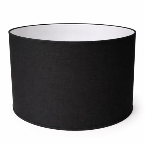 Zylinder Lampenschirm Baumwolle Stoff handgefertigt für Deckenleuchte, Tischleuchte, Stehlampe (Schwarz, 35 cm Durchmesser 23 cm Höhe)