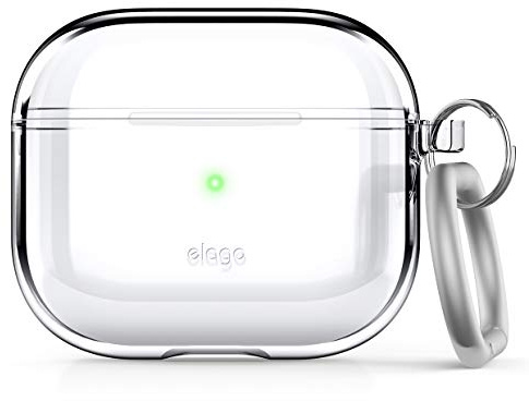 elago Custodia trasparente con moschettone compatibile con AirPods 3, nastro incluso, Ingiallimento ridotto, ricarica wireless disponibile (trasparente)