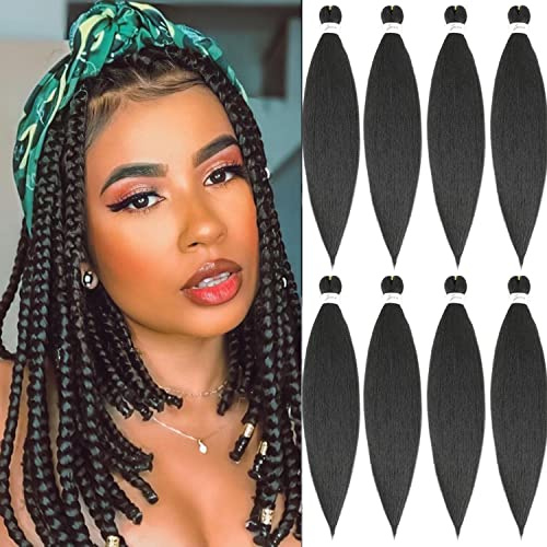 X-Tress Lot de 8 extensions de cheveux pré-étirés pour le tressage - EZ Braids - 61 cm - Couleur noire naturelle (#1B)