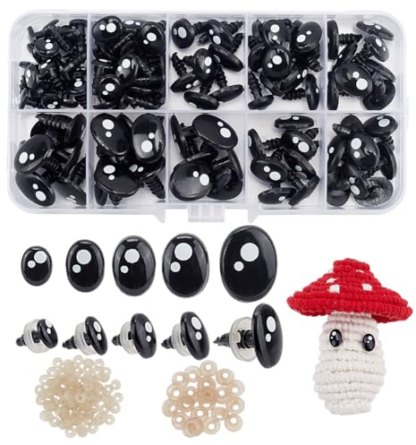 PH PandaHall 200 Stück 5 Größen Kawaii Sicherheitsaugen, Amigurumi Augen Ovales Harz Bastelaugen mit Unterlegscheiben Tiere Häkeln Zubehör für Amigurumi Marionette Teddybär DIY Handwerk